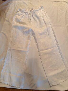 Women’s White Linen Blend Drawstring Pants
